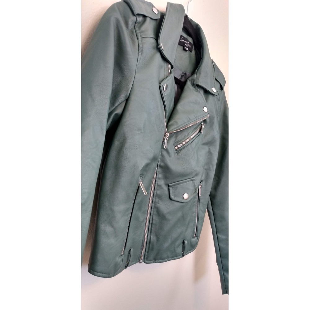 GREEN Love Tree FAUX LEATHER Cropped Motorcycle Jacket S Urbancore Alt BikerChic - Picture 3 of 10